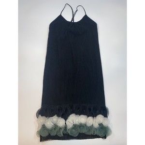 Poleci Black Strappy Short Cocktail Dress Floral Appliques Women's Size 0 USA